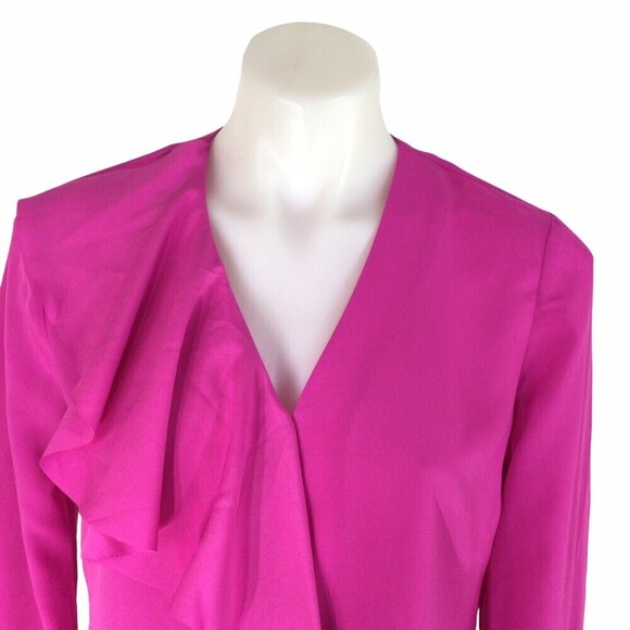 BANANA REPUBLIC Long Sleeve Cascade Ruffle Top Womens Bright Pink Size Small - Picture 2 of 12